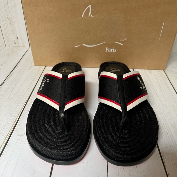 Christian Louboutin Hot Flip Espadrille Flip Flop Sandal Black Multi Sz 40 / 7 - Picture 7 of 13